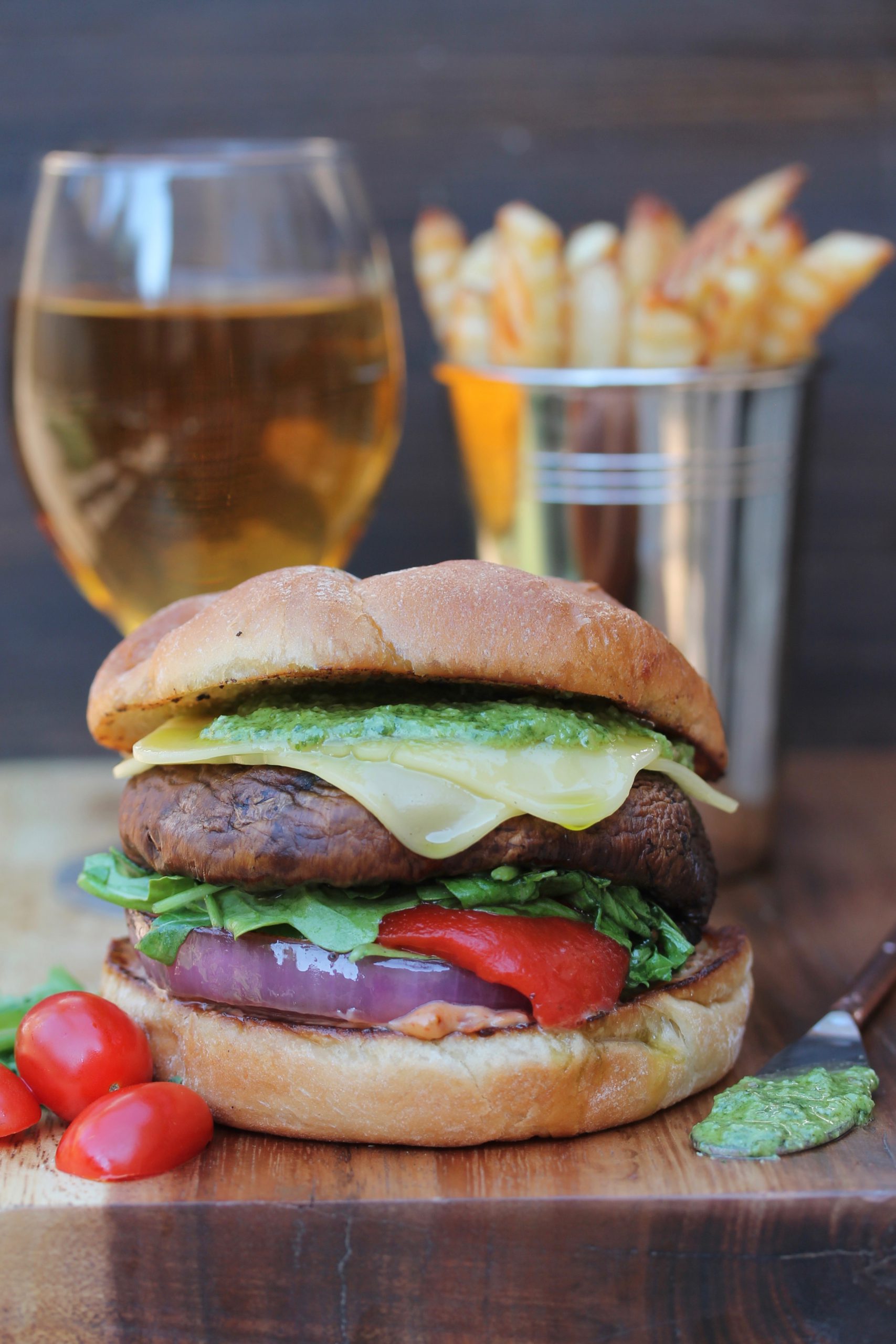 Portobello Burgers with Basil Pesto Aioli & Sun Dried Tomato Mayo [V ...