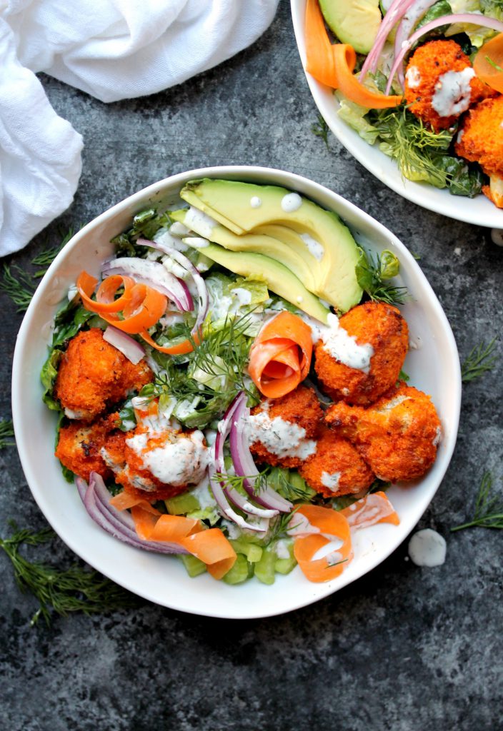 Buffalo Cauliflower Salad with Dill Ranch - Eat Figs, Not Pigs