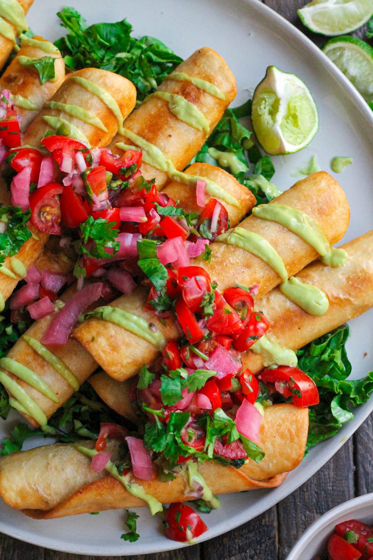 Vegan Chipotle Chick'n Taquitos with Avocado Crema - Eat Figs, Not Pigs